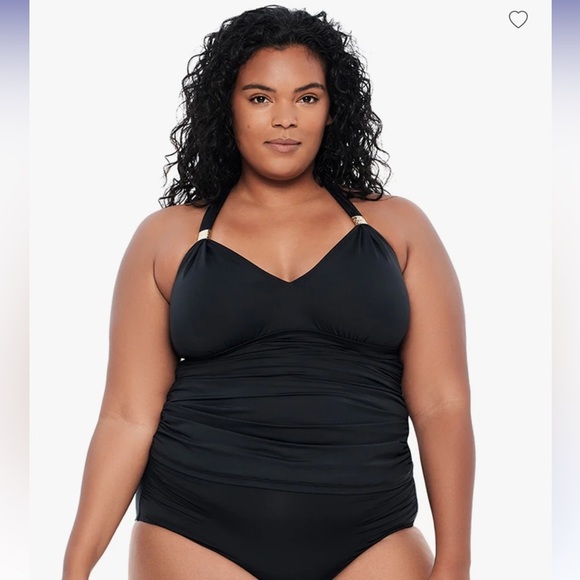 NWOT!! Black Label Ralph Lauren - Plus Size Beach Club Tankini Top - Black - Picture 1 of 13